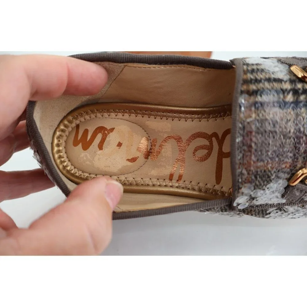 Sam Edelman Loraine Bit Loafer Shoe Grey Sequin Tweed Girls Size 4 Slip On